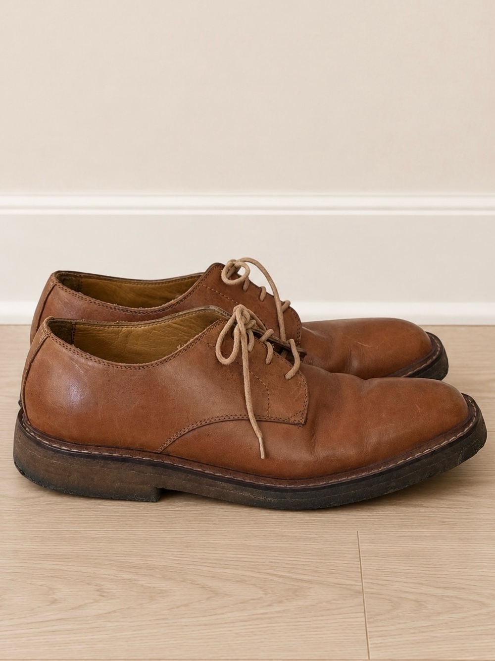 Polo Ralph Lauren Brown Leather Derby Shoes Brazil Made Gum Sole Men's Size 8.5